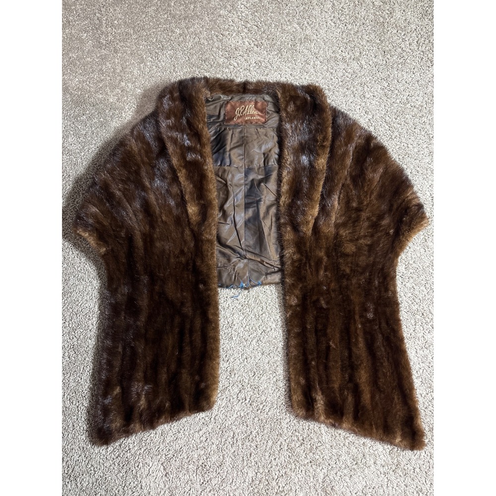 Vintage JP Allen Atlanta Mink Fur Stole Brown Shawl Wrap Pockets McCullar